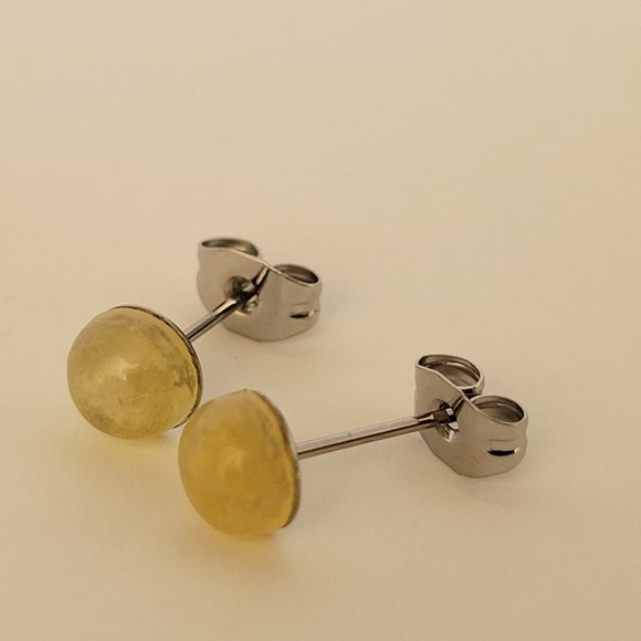 New 6mm Yellow Opal Stud Earrings On 316L SS Posts Hypoallergenic Minimalist - Picture 4 of 6